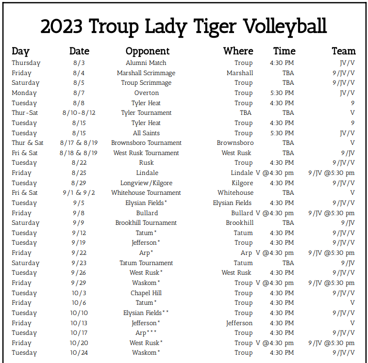 THS volleyball schedule